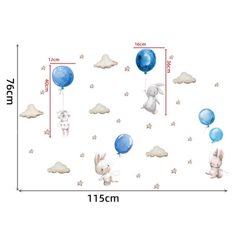 Sipo Sticker decorativ pentru copii autoadeziv Iepurasi cu baloane albastru 70x49 cm