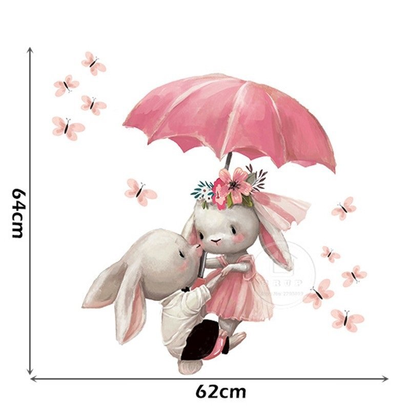 Sipo Sticker decorativ pentru copii autoadeziv Iepurasi cu umbrela 62 x 64 cm
