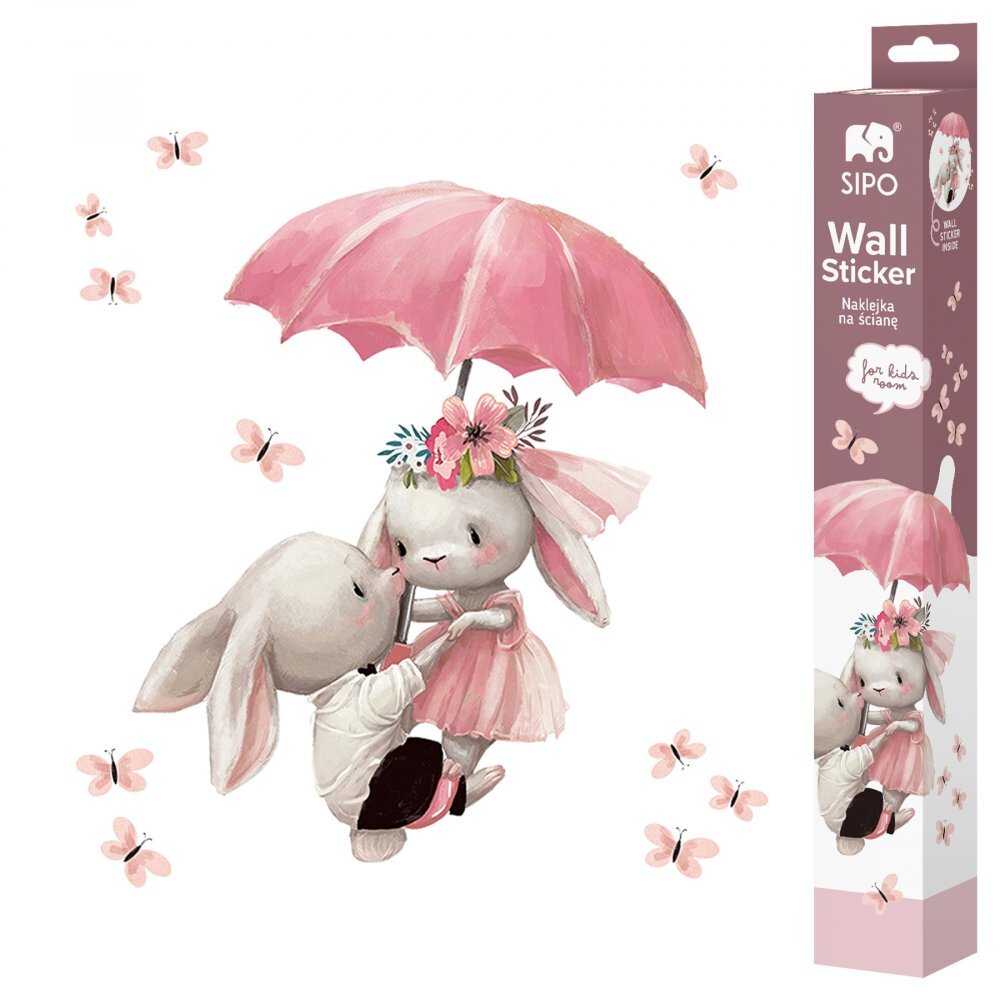 Sipo Sticker decorativ pentru copii autoadeziv Iepurasi cu umbrela 62 x 64 cm