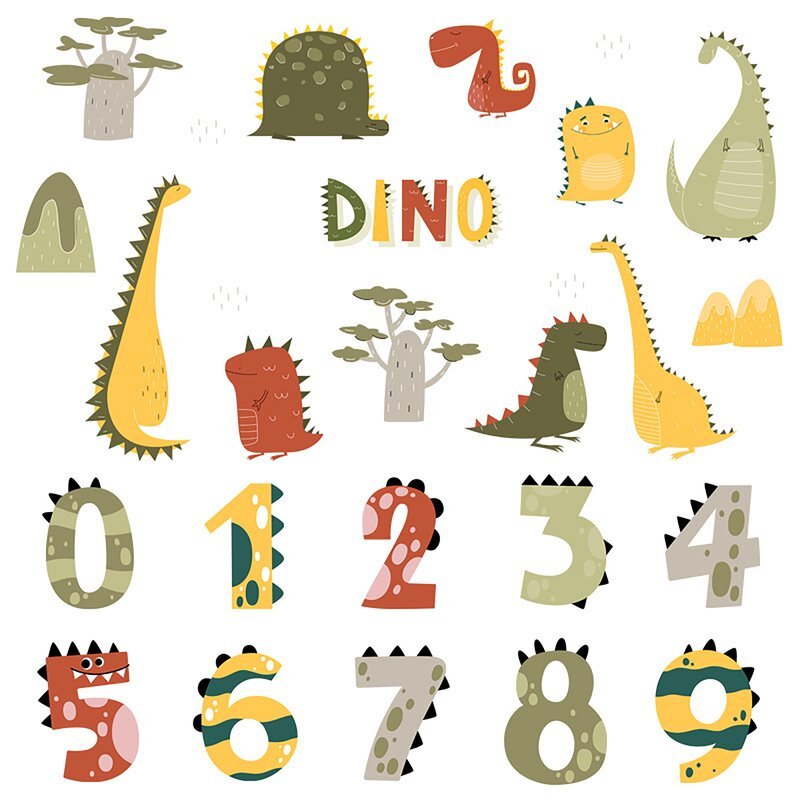 Sipo Sticker decorativ pentru copii autoadeziv Numerele lui Dino 63x63 cm