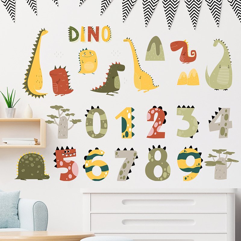 Sipo Sticker decorativ pentru copii autoadeziv Numerele lui Dino 63x63 cm
