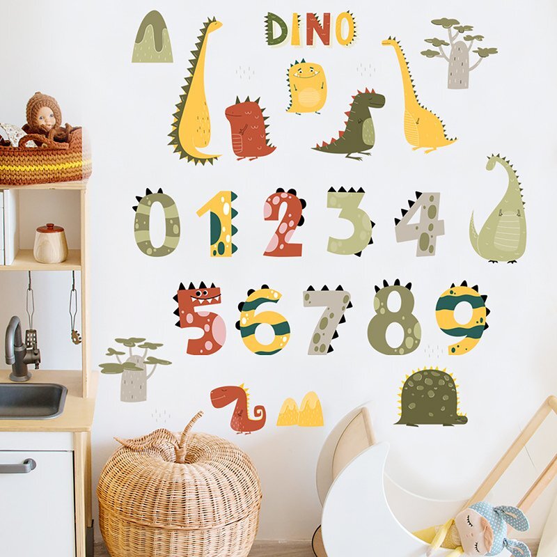 Sipo Sticker decorativ pentru copii autoadeziv Numerele lui Dino 63x63 cm