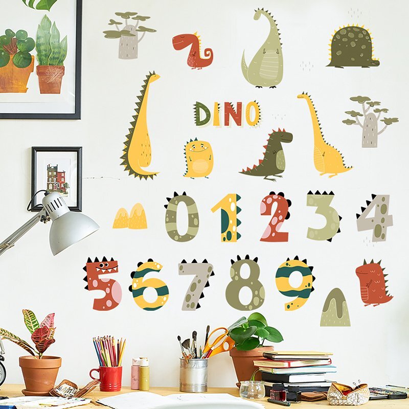 Sipo Sticker decorativ pentru copii autoadeziv Numerele lui Dino 63x63 cm
