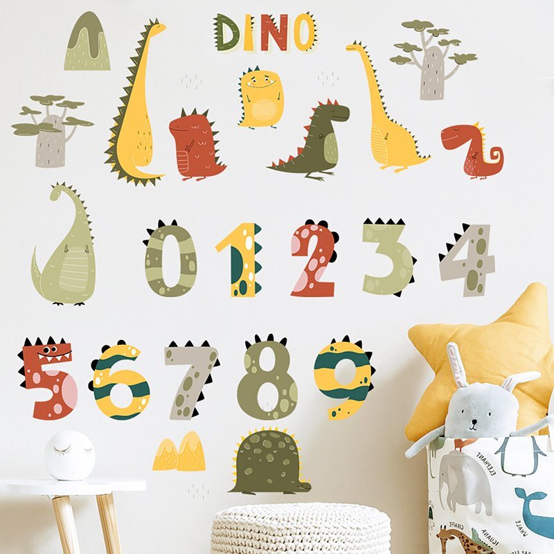 Sipo Sticker decorativ pentru copii autoadeziv Numerele lui Dino 63x63 cm