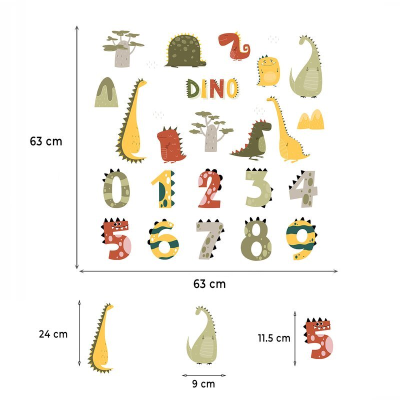 Sipo Sticker decorativ pentru copii autoadeziv Numerele lui Dino 63x63 cm