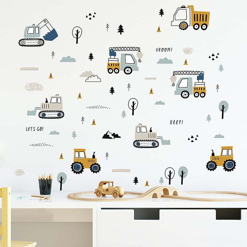 Sipo Sticker decorativ pentru copii autoadeziv Tractoare si Excavatoare 50x90 cm