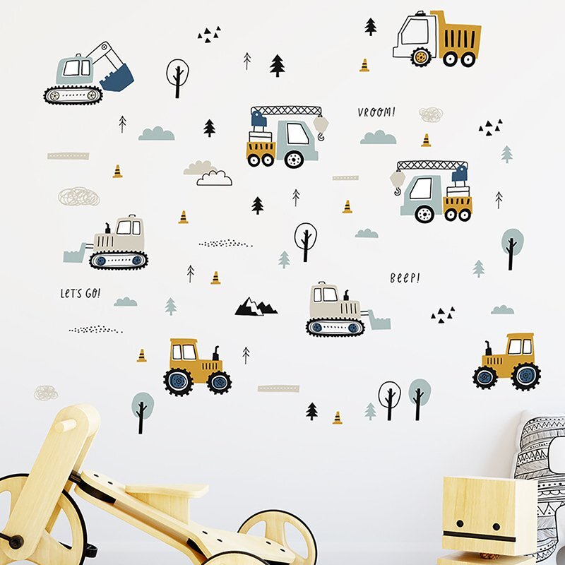 Sipo Sticker decorativ pentru copii autoadeziv Tractoare si Excavatoare 50x90 cm