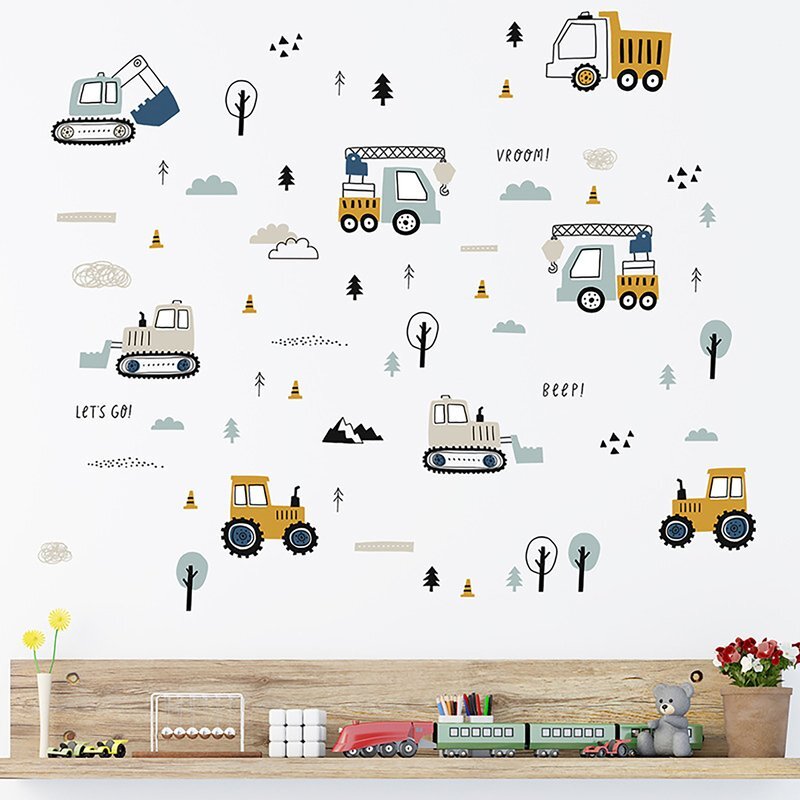 Sipo Sticker decorativ pentru copii autoadeziv Tractoare si Excavatoare 50x90 cm