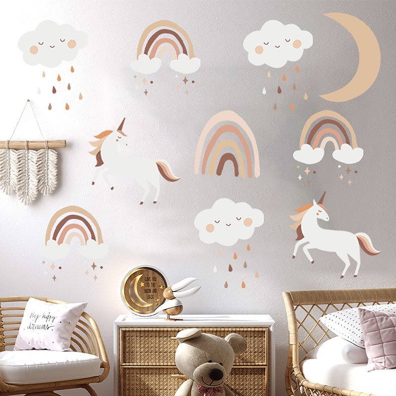 Sipo Sticker decorativ pentru copii autoadeziv Unicorni si Curcubeu 54x86 cm