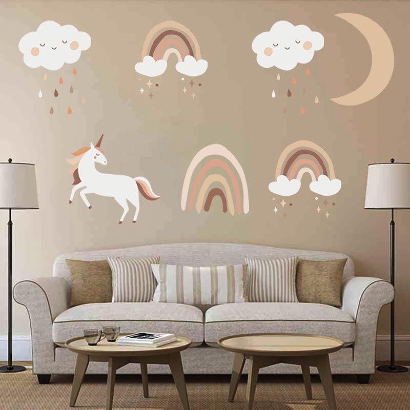 Sipo Sticker decorativ pentru copii autoadeziv Unicorni si Curcubeu 54x86 cm
