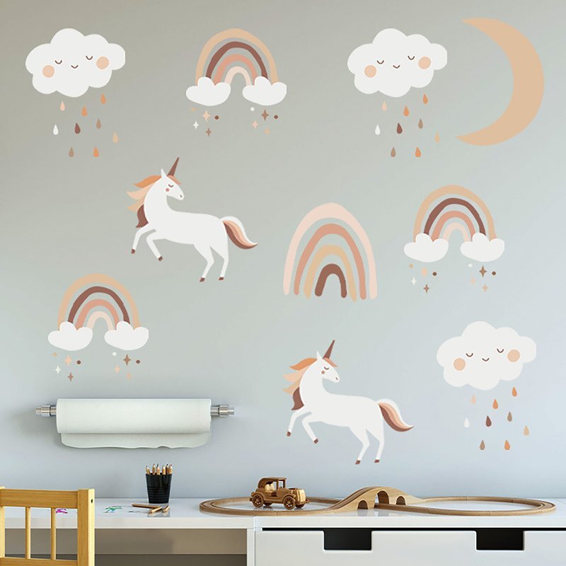Sipo Sticker decorativ pentru copii autoadeziv Unicorni si Curcubeu 54x86 cm