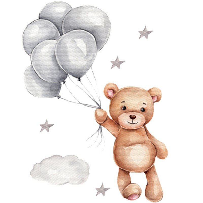 Sipo Sticker decorativ pentru copii autoadeziv Ursulet cu baloane 50x67 cm