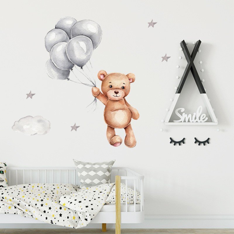 Sipo Sticker decorativ pentru copii autoadeziv Ursulet cu baloane 50x67 cm