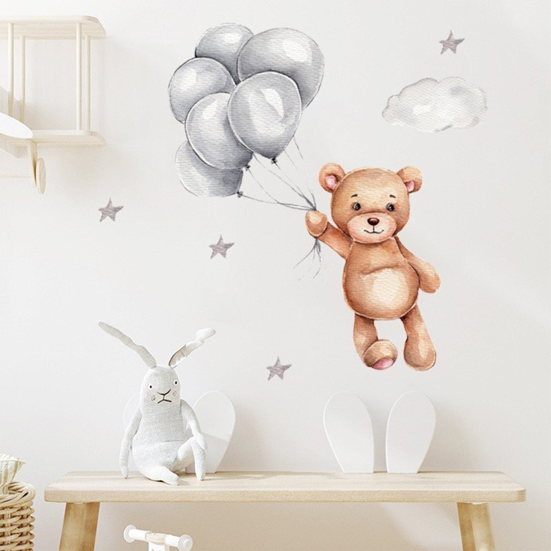 Sipo Sticker decorativ pentru copii autoadeziv Ursulet cu baloane 50x67 cm