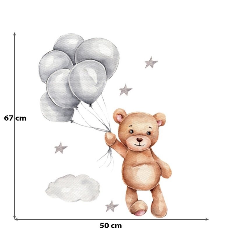 Sipo Sticker decorativ pentru copii autoadeziv Ursulet cu baloane 50x67 cm
