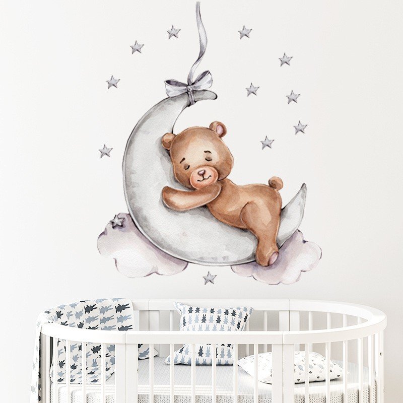 Sipo Sticker decorativ pentru copii autoadeziv Ursulet de plus pe luna 72x57 cm