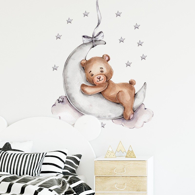 Sipo Sticker decorativ pentru copii autoadeziv Ursulet de plus pe luna 72x57 cm