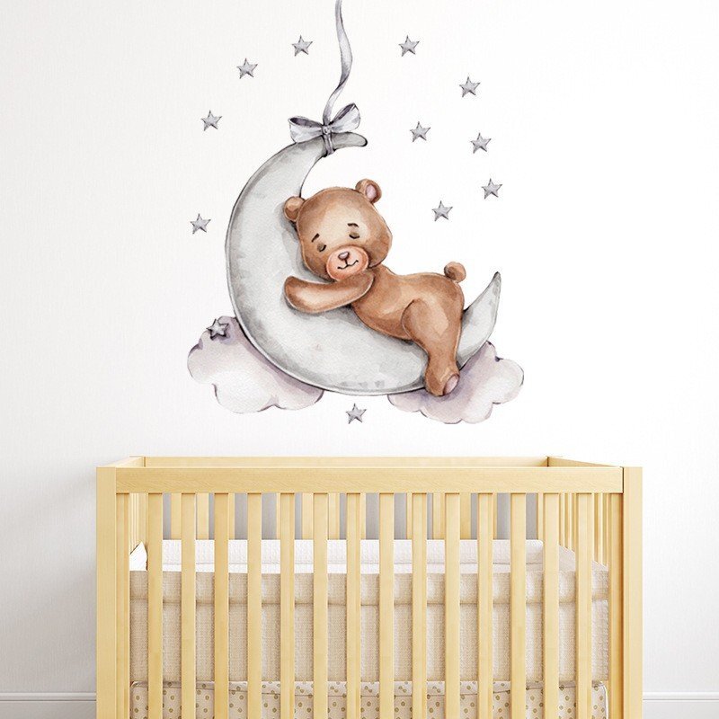 Sipo Sticker decorativ pentru copii autoadeziv Ursulet de plus pe luna 72x57 cm