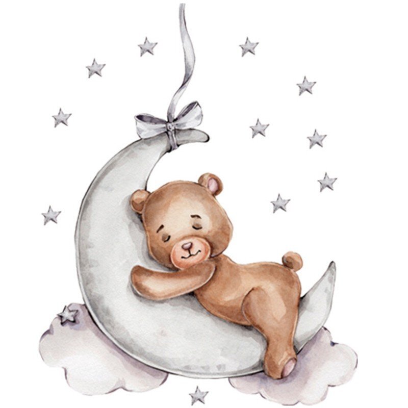 Sipo Sticker decorativ pentru copii autoadeziv Ursulet de plus pe luna 72x57 cm
