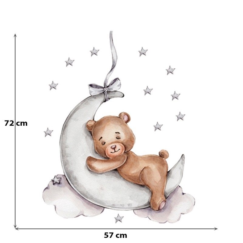 Sipo Sticker decorativ pentru copii autoadeziv Ursulet de plus pe luna 72x57 cm