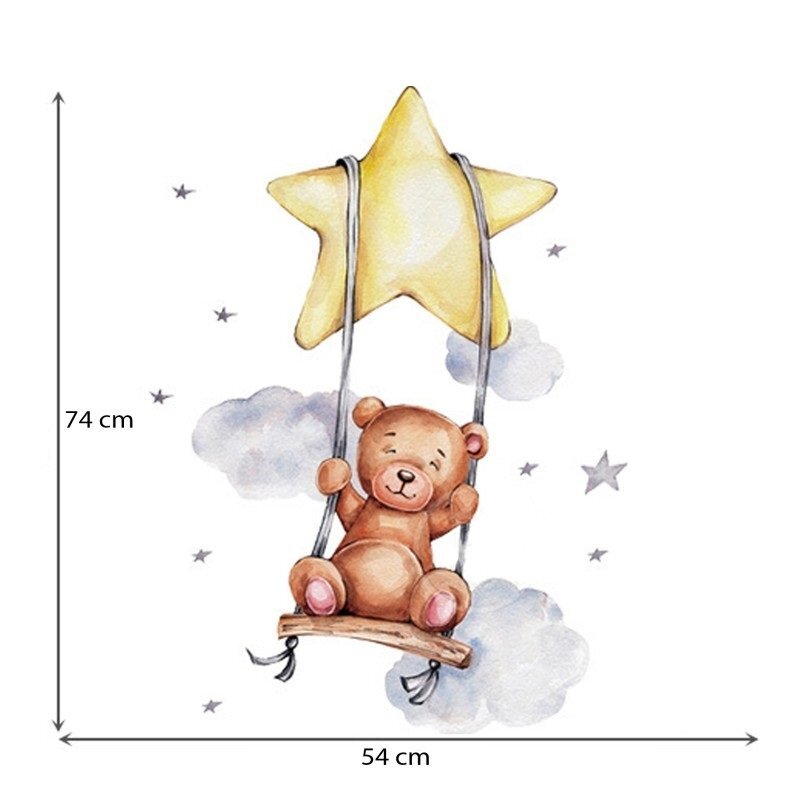Sipo Sticker decorativ pentru copii autoadeziv Ursulet pe leagan 57 x 74 cm
