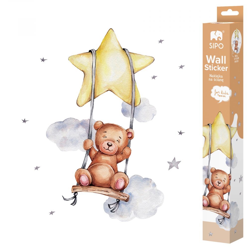 Sipo Sticker decorativ pentru copii autoadeziv Ursulet pe leagan 57 x 74 cm