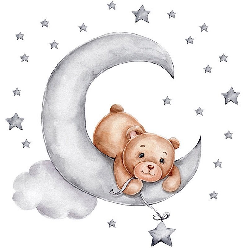 Sipo Sticker decorativ pentru copii autoadeziv Ursulet pe luna 62x60 cm