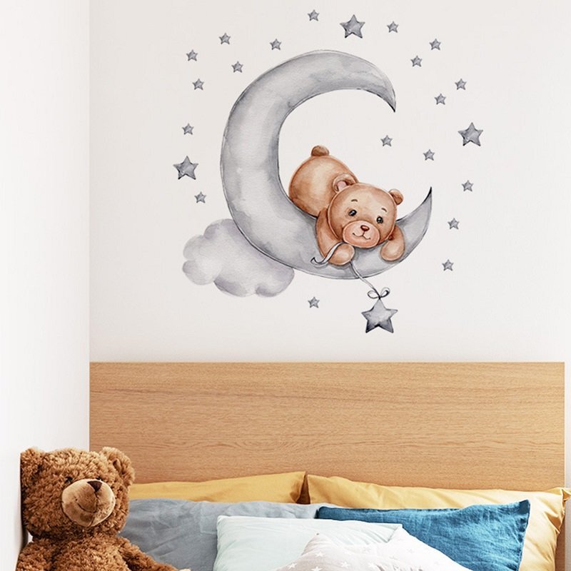 Sipo Sticker decorativ pentru copii autoadeziv Ursulet pe luna 62x60 cm