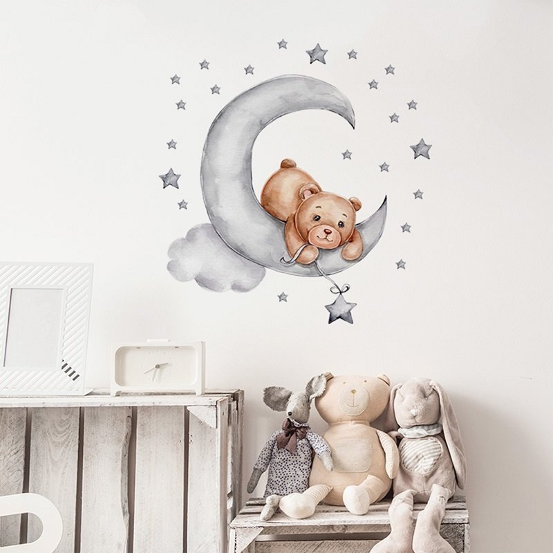 Sipo Sticker decorativ pentru copii autoadeziv Ursulet pe luna 62x60 cm