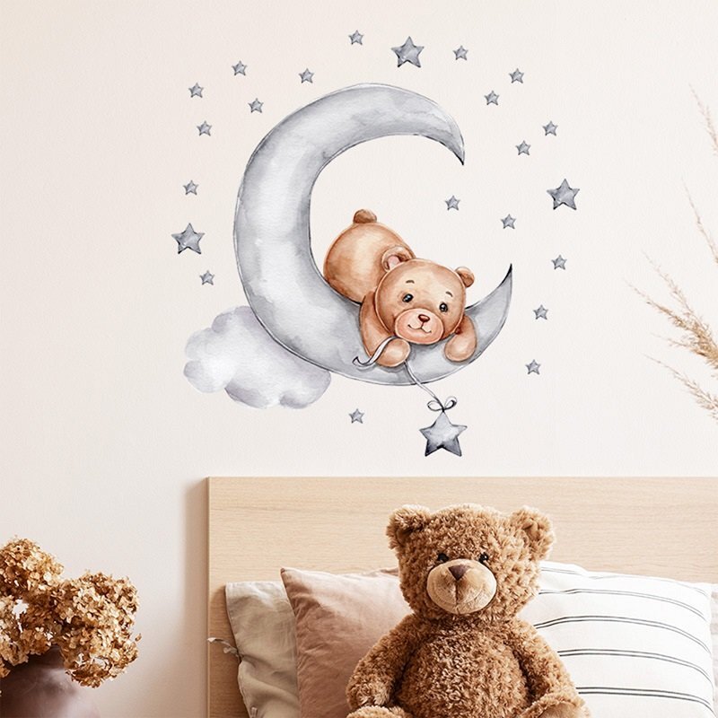 Sipo Sticker decorativ pentru copii autoadeziv Ursulet pe luna 62x60 cm