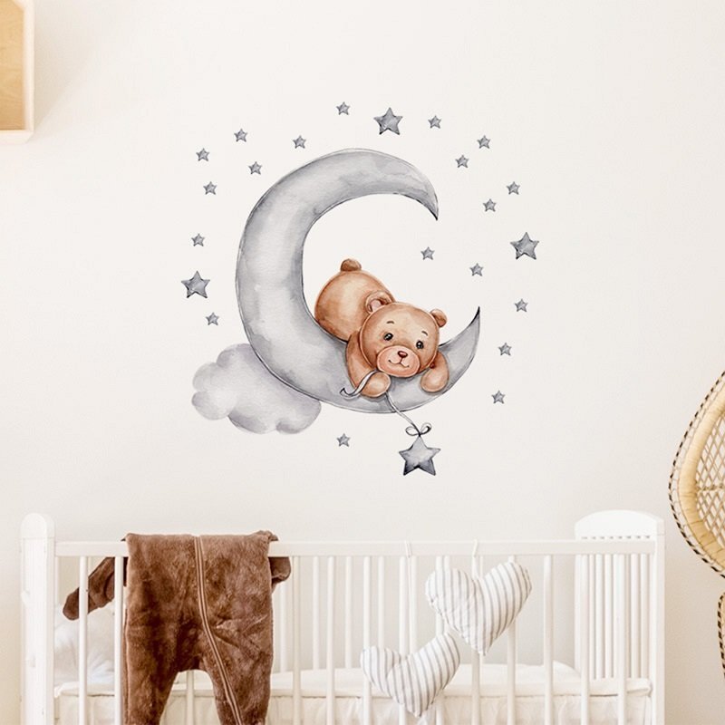 Sipo Sticker decorativ pentru copii autoadeziv Ursulet pe luna 62x60 cm