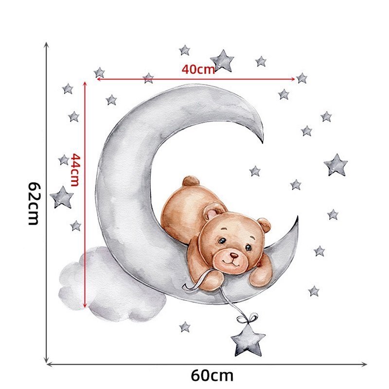 Sipo Sticker decorativ pentru copii autoadeziv Ursulet pe luna 62x60 cm