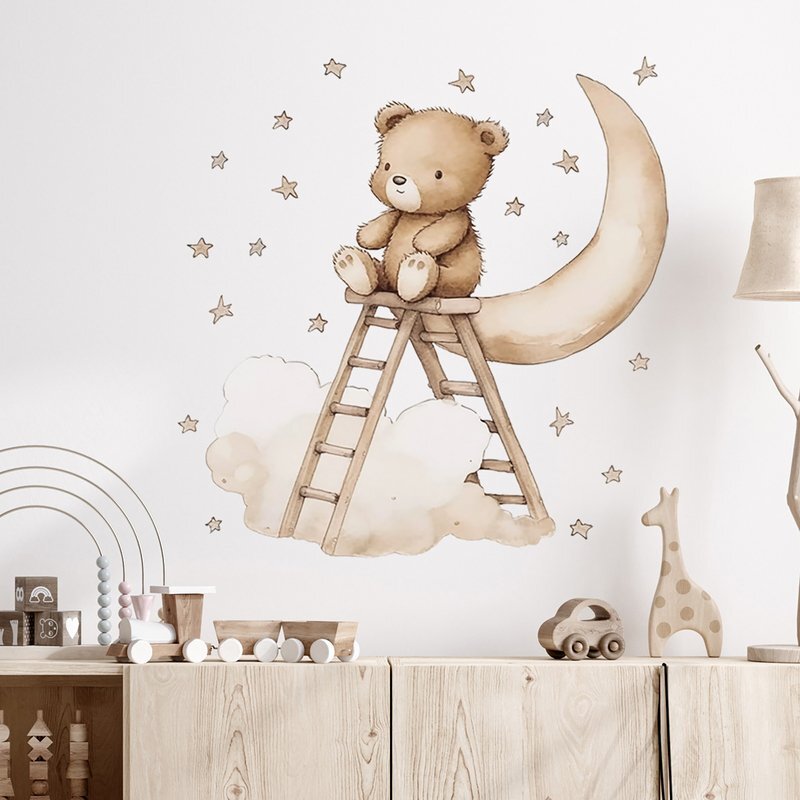 Sipo Sticker decorativ pentru copii autoadeziv Ursuletul Teddy pe scara 62x60 cm