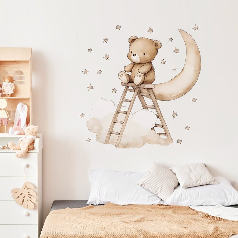 Sipo Sticker decorativ pentru copii autoadeziv Ursuletul Teddy pe scara 62x60 cm