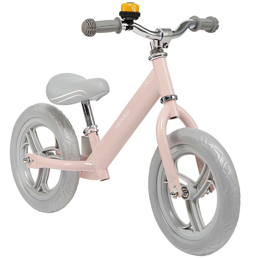 Skiddou Bicicleta copii fara pedale Nils Keep Pink Roz 12 inch cadru din aluminiu ultra-usoara scaun reglabil de la 33 la 39 cm roti spuma EVA+PU de la 2 ani include sonerie pentru bicicleta volan cu blocare prin rotire