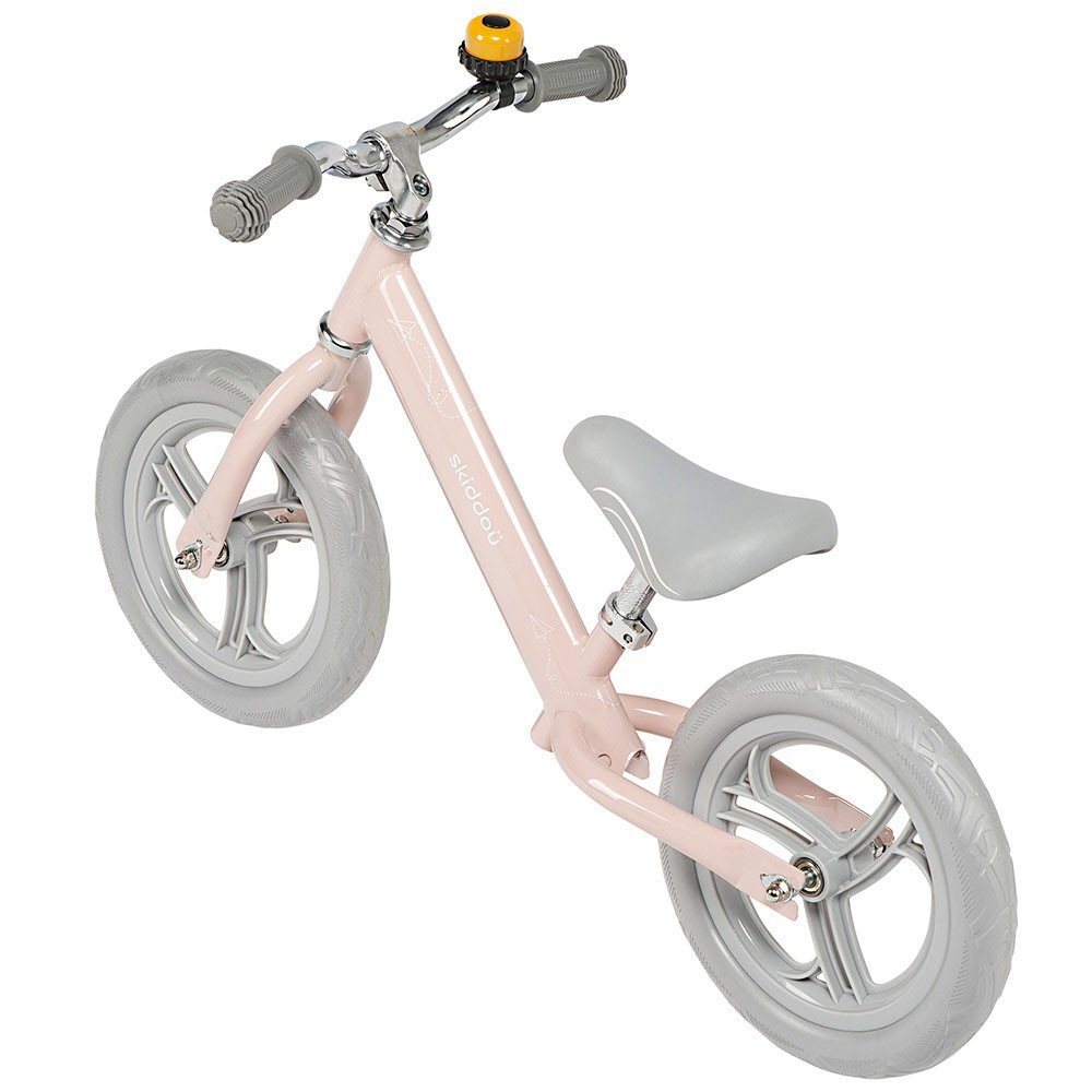 Skiddou Bicicleta copii fara pedale Nils Keep Pink Roz 12 inch cadru din aluminiu ultra-usoara scaun reglabil de la 33 la 39 cm roti spuma EVA+PU de la 2 ani include sonerie pentru bicicleta volan cu blocare prin rotire