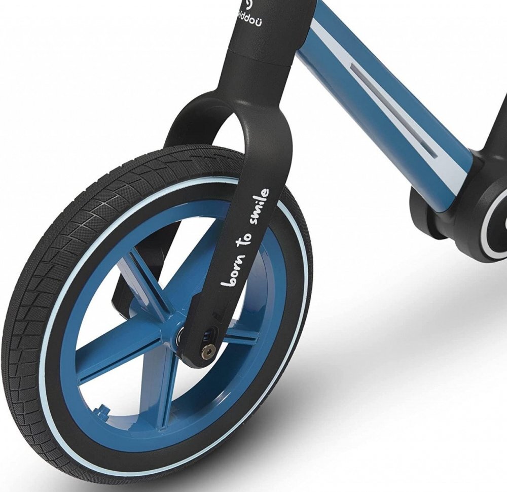 Skiddou Bicicleta copii fara pedale Ronny Denim Albastru 12 inch pliabila scaun reglabil 35.5-40 cm roata din fata are sistem de suspensii roti spuma EVA+PU ghidon reglabil pe 2 nivele de la 2 ani