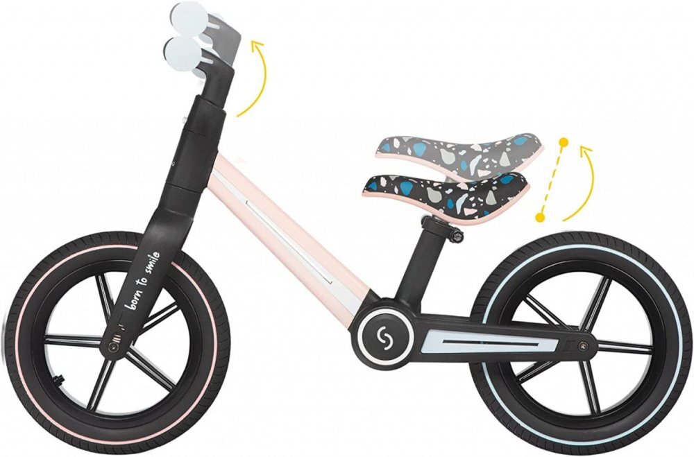 Skiddou Bicicleta copii fara pedale Ronny Keep Pink 12 inch pliabila scaun reglabil 35.5-40 cm roata din fata are sistem de suspensii roti spuma EVA+PU ghidon reglabil pe 2 nivele de la 2 ani
