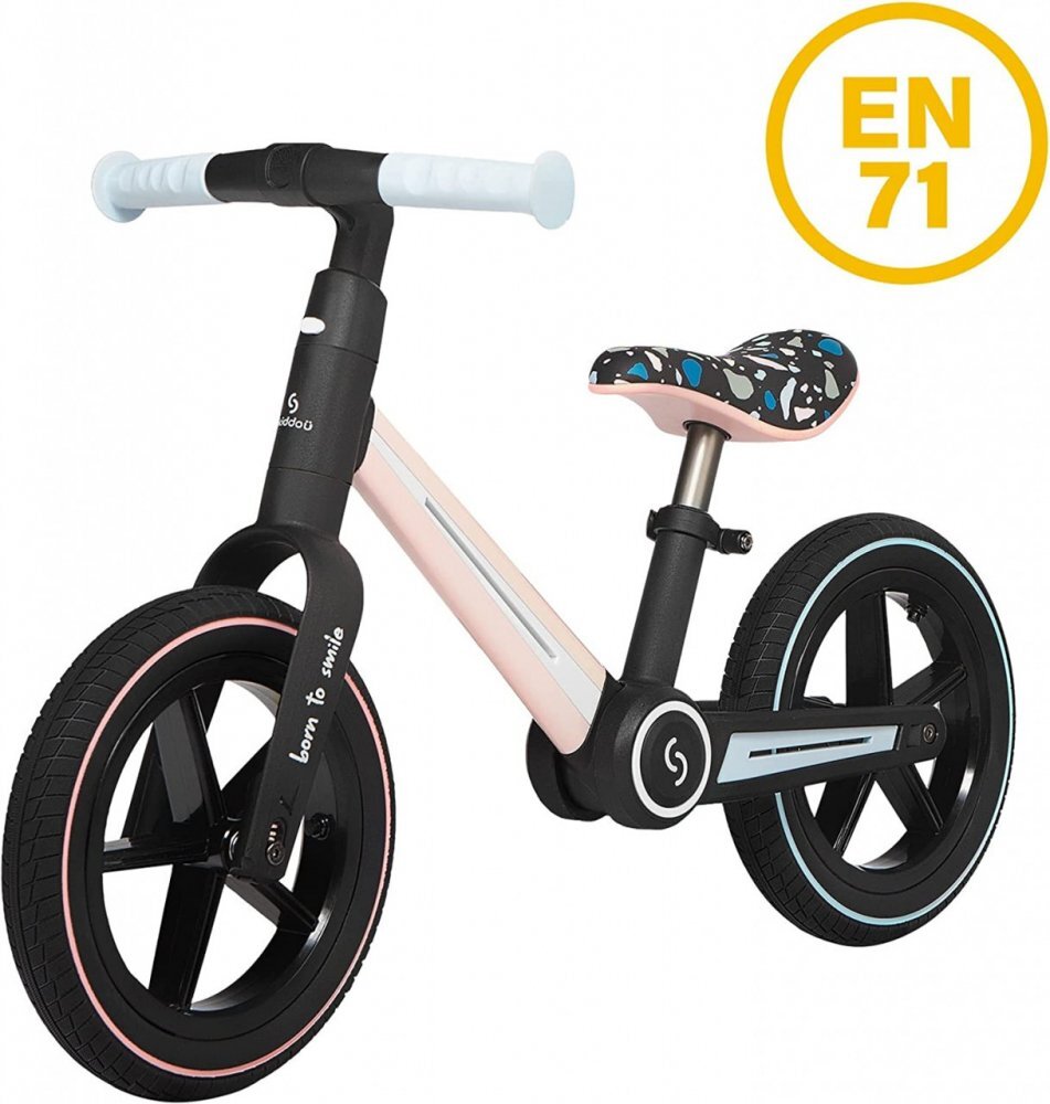 Skiddou Bicicleta copii fara pedale Ronny Keep Pink 12 inch pliabila scaun reglabil 35.5-40 cm roata din fata are sistem de suspensii roti spuma EVA+PU ghidon reglabil pe 2 nivele de la 2 ani