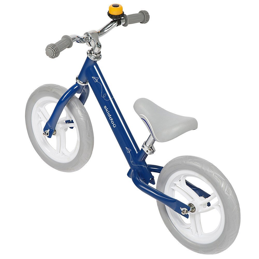 Skiddou Bicicleta fara pedale Nils Denim Bleumarin 12 inch cadru din aluminiu ultra-usoara scaun reglabil de la 33 la 39 cm roti spuma EVA+PU de la 2 ani include sonerie pentru bicicleta volan cu blocare prin rotire