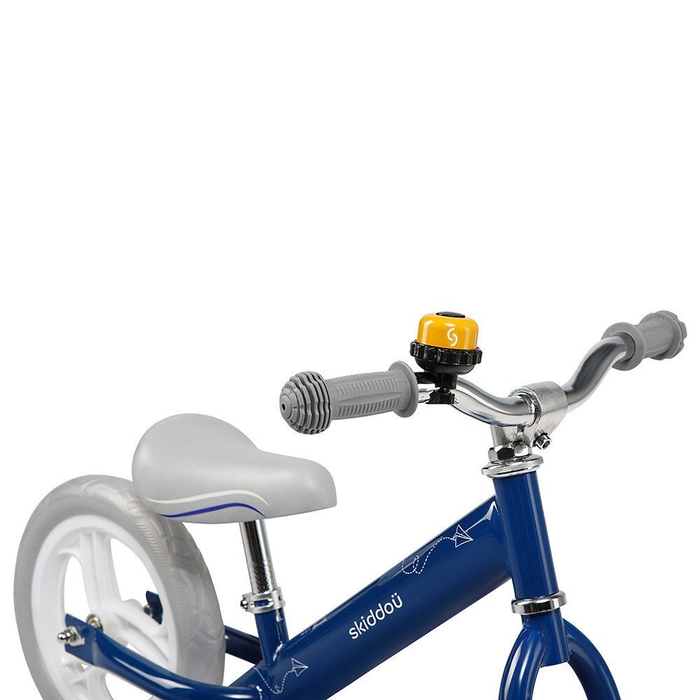 Skiddou Bicicleta fara pedale Nils Denim Bleumarin 12 inch cadru din aluminiu ultra-usoara scaun reglabil de la 33 la 39 cm roti spuma EVA+PU de la 2 ani include sonerie pentru bicicleta volan cu blocare prin rotire