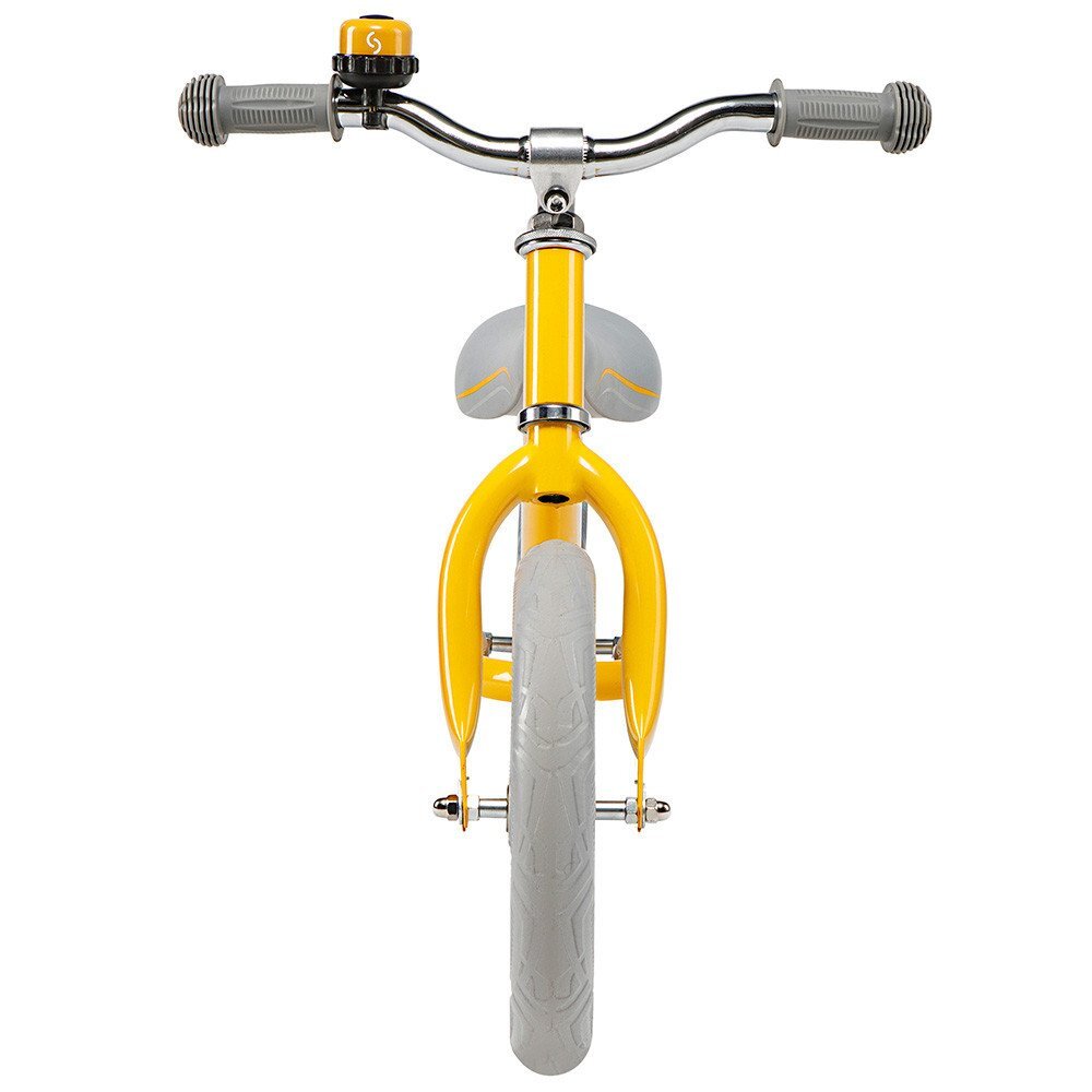 Skiddou Bicicleta fara pedale Nils Galben 12 inch cadru din aluminiu ultra-usoara scaun reglabil de la 33 la 39 cm roti spuma EVA+PU de la 2 ani include sonerie pentru bicicleta volan cu blocare prin rotire