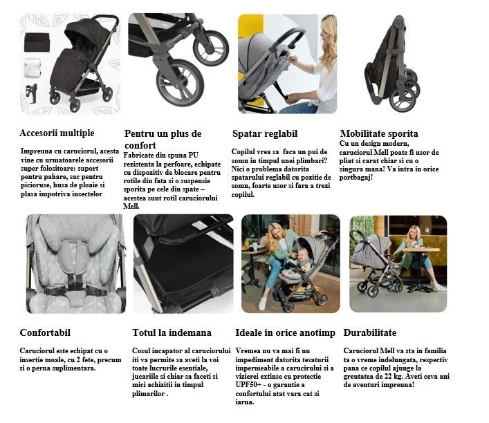 Skiddou Carucior sport pliabil Mell Onyx ultracompact pentru calatorii Negru