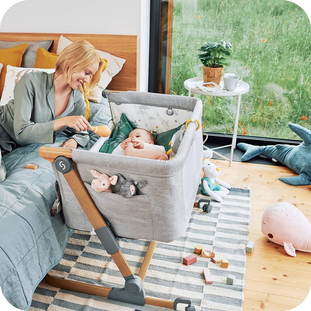 Skiddou Patut 3 in 1 co-sleeping Natt Normandic Dream Gri deschis reglabil pe inaltime laterala culisanta husa detasabila