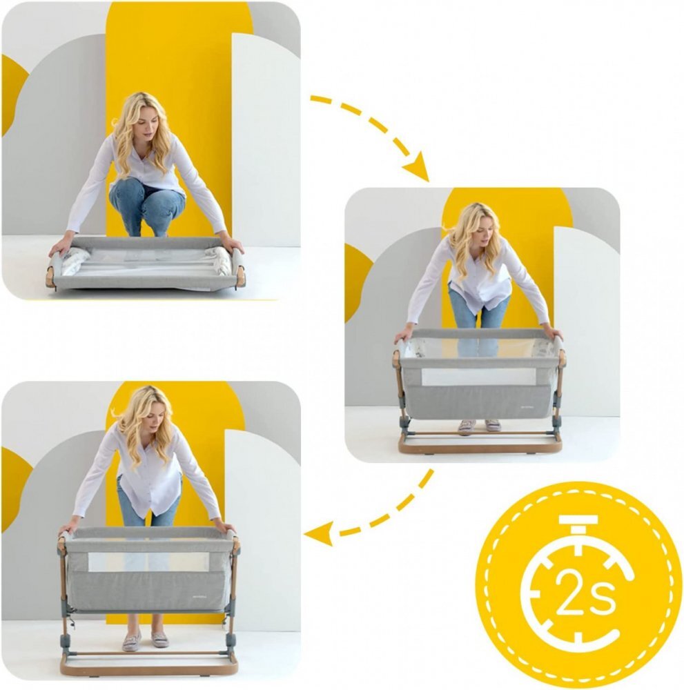Skiddou Patut 3 in 1 co-sleeping Natt Normandic Dream Gri deschis reglabil pe inaltime laterala culisanta husa detasabila