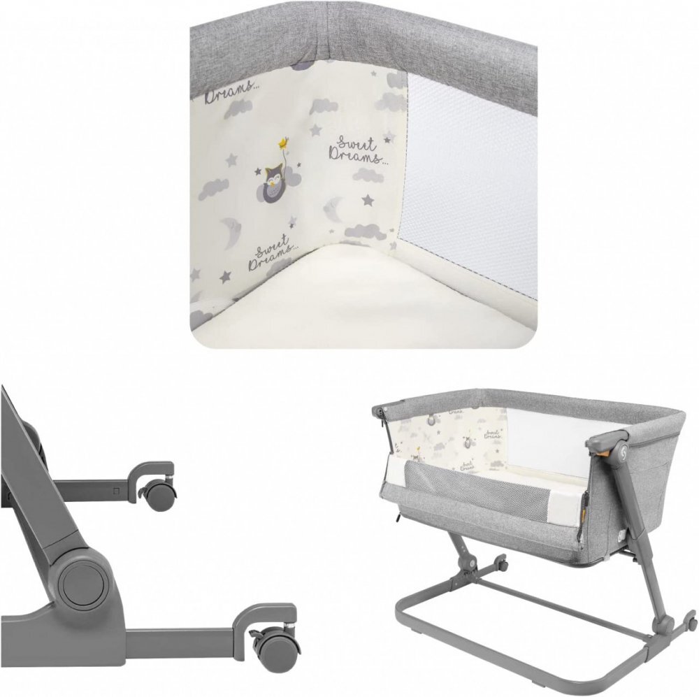 Skiddou Patut 3 in 1 co-sleeping Natt Normandic Dream Gri deschis reglabil pe inaltime laterala culisanta husa detasabila