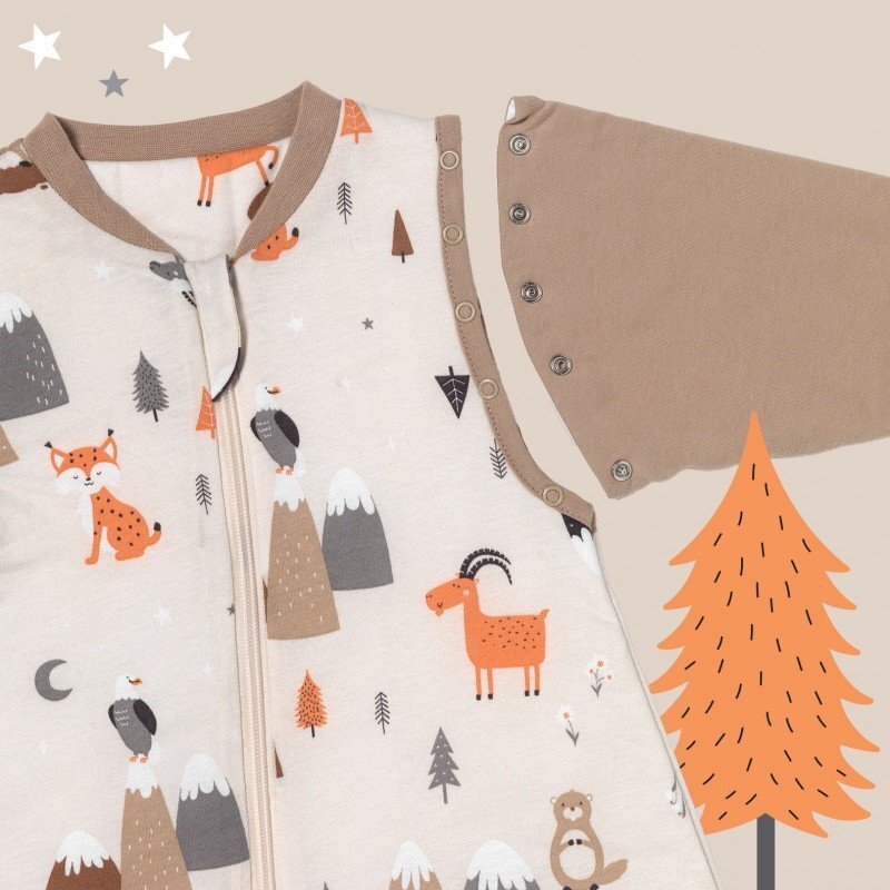Slumbersac Sac de dormit cu maneca lunga detasabila Mountain Animals 80 cm 2.5 Tog