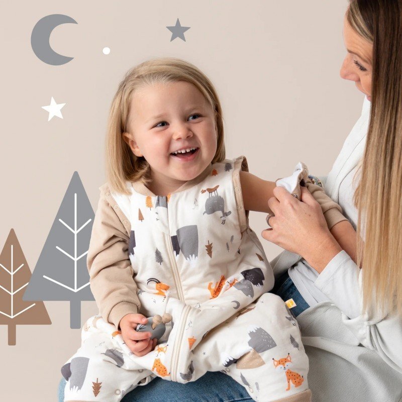 Slumbersac Sac de dormit cu picioruse si maneca lunga detasabila Mountain Animals 100 cm + manseta 1.0 Tog