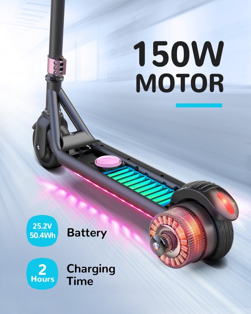 SMART TabbyBoo Trotineta electrica copii originala GentleKids PRO NegruRoz calitate superioara 2 roti de 5.5 inch 10 kmh