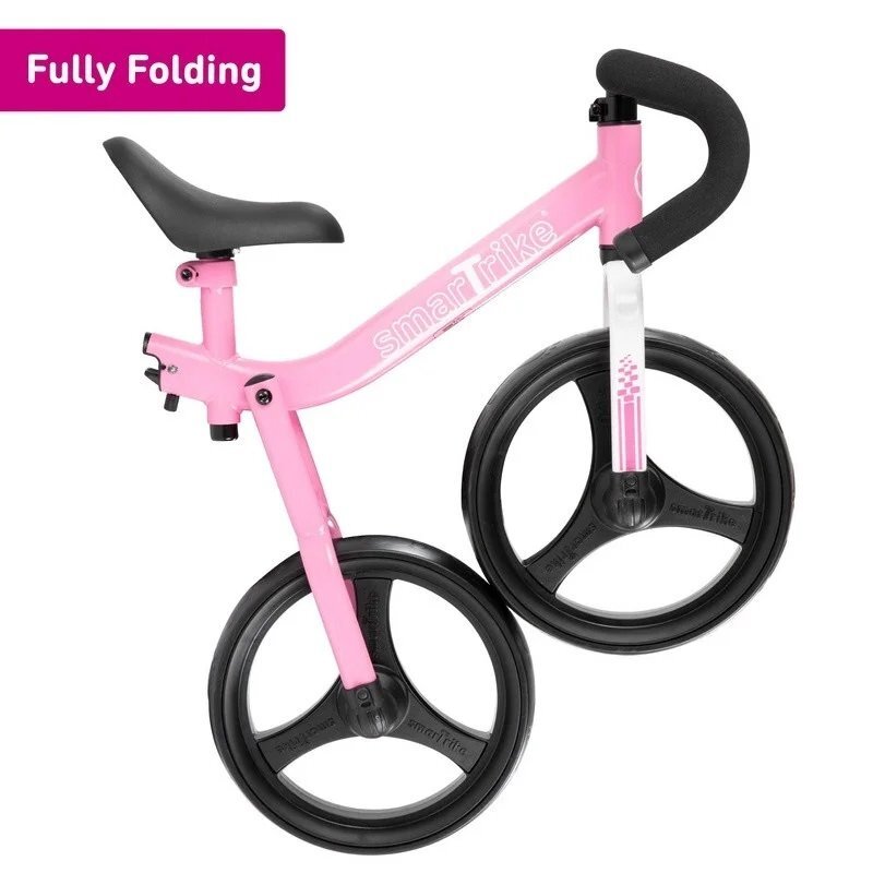 SMART TRIKE Bicicleta copii fara pedale Balance Bike Folding SmarTrike Pink pliabila de la 2 ani roti din cauciuc EVA scaun si ghidon ajustabile pe inaltime manere din material moale